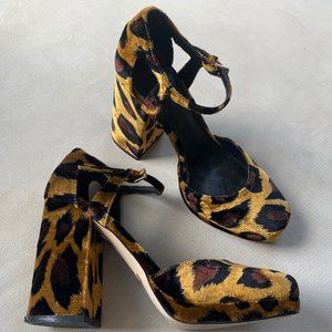 Velvet Leopard Print Chunky Heel (Size 7.5)